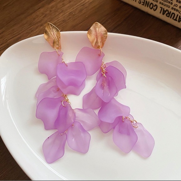 Gold and lilac petals Drop Earrings - Picture 2 of 2